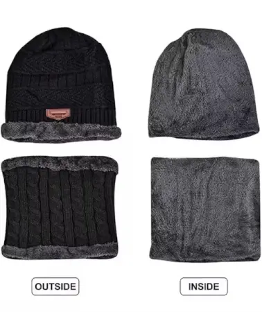 Woolen Beanie/Skull Cap & Neck Warmer Combo – Winter Wear Set ( black, OS )