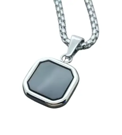 Stylish Men’s Pendant Necklace with Silver-Plated Brass Cuban Link Chain – Adjustable Free Size ( default, Standard ).