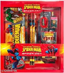 Spiderman 7-Pcs Stationery Set for Kids – Pencils, Sharpener, Eraser, Scale, Crayons & Pencil Box, Multicolor ( default, Free Size ) .