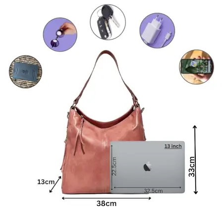 Black Vegan Leather Shoulder Bag | Spacious, Water-Resistant, Lightweight & Adjustable Strap ( pink, Standard )