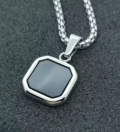 Stylish Men’s Pendant Necklace with Silver-Plated Brass Cuban Link Chain – Adjustable Free Size ( default, Standard ).