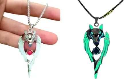 Glow in the Dark Wolf Pendant/Locket Necklace for Men & Women – Silver-Plated Stainless Steel, Long Chain ( default, Standard ).