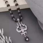 Authentic Karungali Bead Mala with Trishul Om Pendant – Silver-Plated Alloy Spiritual Necklace for Men & Women ( default, Standard )