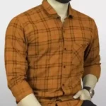Men’s Cotton Blend Full Sleeve Checked Shirt – Formal, Casual & Partywear, M to XXL. ( orange, Standard )