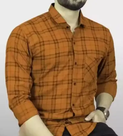 Men’s Cotton Blend Full Sleeve Checked Shirt – Formal, Casual & Partywear, M to XXL. ( orange, Standard )
