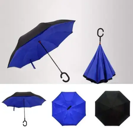 Plain design Windproof Upside Down Reverse Umbrella with C-Shaped Handle ( default, Standard ).
