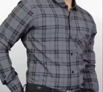 Men’s Dashing Formal Check Shirt – Cotton Blend, Long Sleeves (S–XXL, Grey)