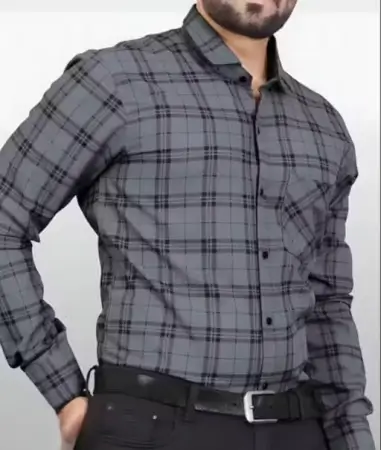 Men’s Dashing Formal Check Shirt – Cotton Blend, S to XXL, Long Sleeves. ( grey, Standard )
