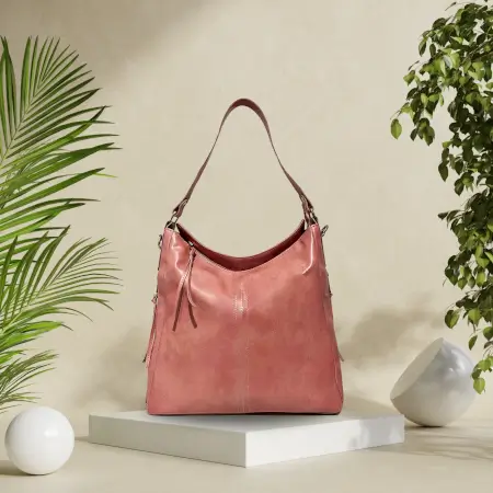 Black Vegan Leather Shoulder Bag | Spacious, Water-Resistant, Lightweight & Adjustable Strap ( pink, Standard )