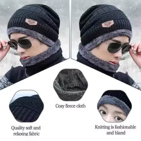 Woolen Beanie/Skull Cap & Neck Warmer Combo – Winter Wear Set ( black, OS )