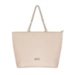 Women's Large Tote Chain Bag Vegan Leather Ladies Handbag ( beige, Standard )