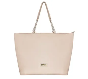 Women’s Large Tote Chain Bag – Vegan Leather Ladies Handbag (Beige)