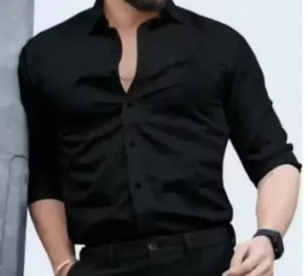 Men’s Regular Fit Solid Plain Black Shirt – Long Sleeves (M–XL)